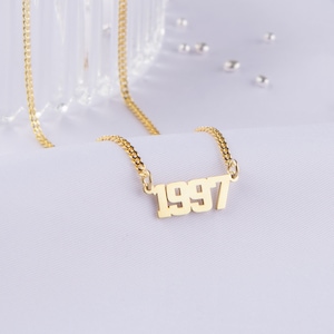 Birth Year Necklace, Year Necklace Gold, Custom Date Necklace, Name Necklace, Gift For Her, New Year Necklace, Anniversary Gift