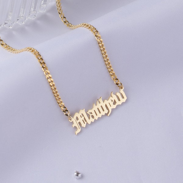 Personalized Gothic Name Necklace, Curb Chain Name, Custom Name Necklace, Modern Name Necklace,Old English Name Necklace, Mother's Day Gifts