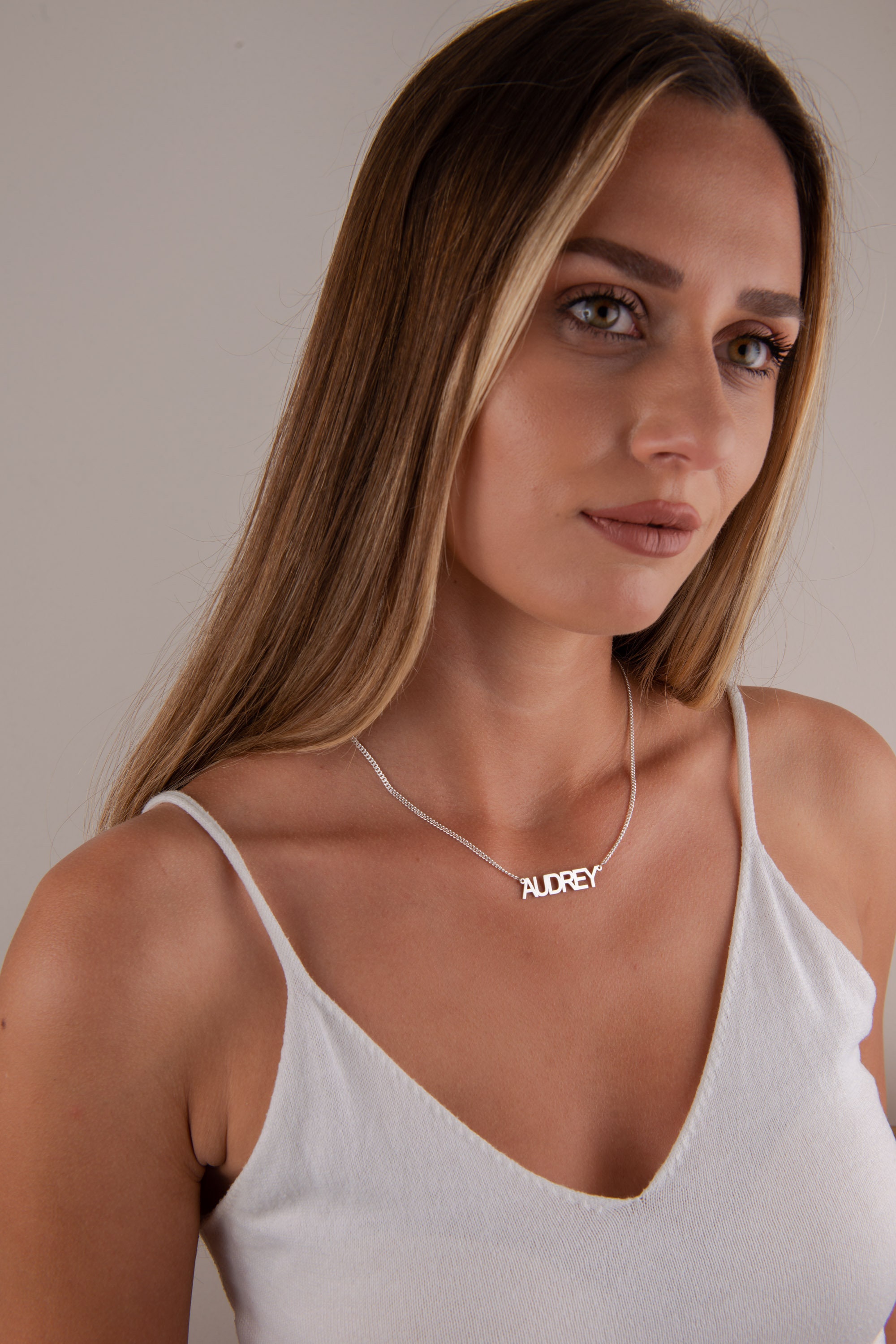 Block Name Necklace Name Necklace With Curb Chain Etsy