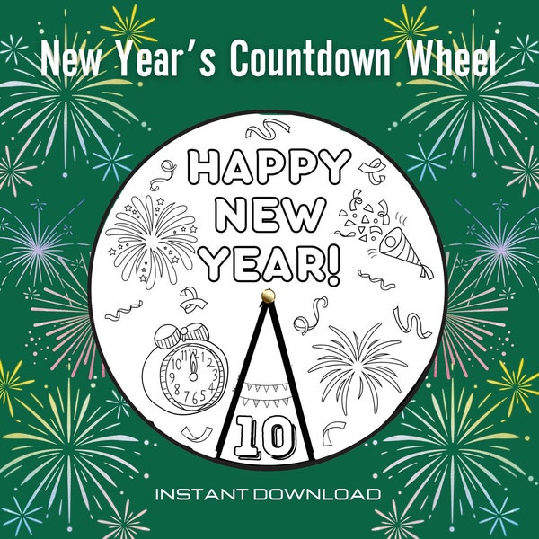 2024 Spinner Craft, Spinner Wheel, New Years Activities,New Year Countdown,Days Until Countdown,Colorable Wheel,Kids New Years Eve,Countdown