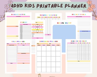 ADHD Kids Planner Bundle: Homework Tracker, Chore Chart (Digital Download)