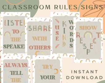 Boho Classroom Rules Posters: Printable Classroom Decor (Digital Download)