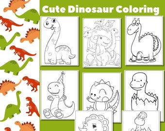 Dinosaur Coloring Pages, Kids Printable Activity (Digital Download