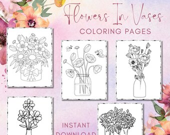 Floral Coloring Pages: Botanical Art, Anxiety Relief (Instant Download)