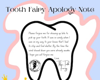 Tiny Tooth Fairy Apology Letter,Tooth Fairy Sorry,Tooth Fairy Note,I Forgot,Loose Tooth,The Tooth Fairy,PDF Instant Download,Kid Printable,