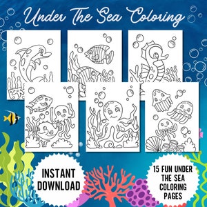 Under The Sea Coloring Pages, Sea Animals Coloring Book, Deep Sea Creatures, Ocean Coloring Pages, Fish Coloring, Sea Coloring, Jellyfish