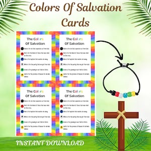 Druckbare Evangeliumskarte, Heilsarmband, Sonntagsschule Printables, christliches Perlenarmband, druckbare religiöse Karten, Kirche Printables