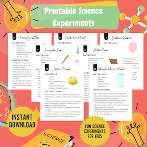 May include: A colourful printable sheet with instructions for 10 science experiments for children. The experiments include: Fizzing Letters, Sunk or Float?, Invisible Ink, Lemon Power, Balloon Rocket, Solar Oven, Upside Down Water.
