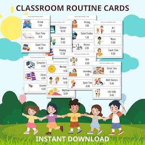 Karty harmonogramu zajęć w klasie, K5 Learning, Karty rutyny szkolnej, Wykres rutyny porannej, Kalendarz klasowy, Wizualny harmonogram, Zasoby dla nauczycieli, Harmonogram