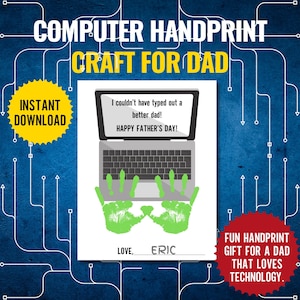 Impronte delle mani del computer, Papà tecnico, Squadra Geek, Artigianato d'arte con impronte di mani per la festa del papà, Biglietto ricordo fai da te, Geek del computer, Attività prescolare, Regalo per papà