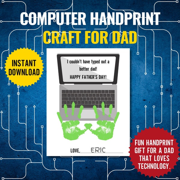 Computer Handprints, Techie Dad, Geek Squad, Fathers Day Handprint Art Craft,DIY Keepsake Card,Computer Geek,Preschool Activity,Gift For Dad