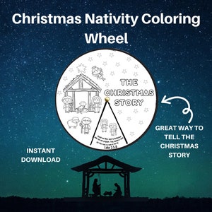Nativity Coloring Wheel,Christmas Sunday School Lesson,Bible Story Wheel,Coloring Wheel Activity,Kids Nativity Coloring,Birth Of Jesus Story