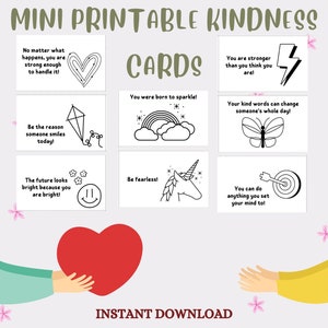 Mini-Kindheitskarten zum Ausmalen, liebevolle Freundlichkeit, druckbare Freundlichkeitskarten, positive Ausmalkarten, positive Worte, positive Ausmalkarten für Kinder