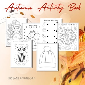 Autumn Preschool Packet, Scissor Skills, Autumn Activity Pages, Shadow Matching,Fall Activity For Kids,Preschool Worksheets,Toddler Activity