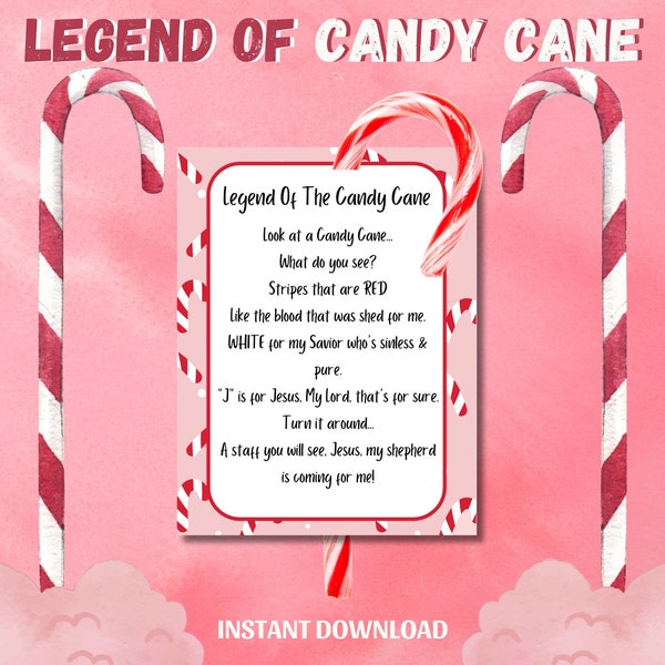 Candy Cane Poem, Legend Of The Candy Cane, Christian Treat Tag, Candy Cane Printable Tag, Candy Cane Tag,Meaning Of Christmas,Christmas Tags