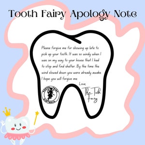 Carta de disculpa del Hada de los Dientes, Lo siento, Nota del Hada de los Dientes, Olvidé, Diente flojo, El Hada de los Dientes, Descarga instantánea en PDF, Imprimible para niños
