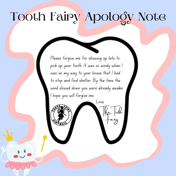Tiny Tooth Fairy Apology Letter,Tooth Fairy Sorry,Tooth Fairy Note,I Forgot,Loose Tooth,The Tooth Fairy,PDF Instant Download,Kid Printable,