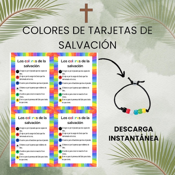 Tarjeta imprimible del evangelio,Pulsera de salvación,Imprimibles de la escuela dominical,pulsera de cuentas cristianas,Tarjetas Imprimibles