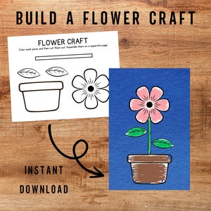 Build A Flower Printable Craft, Indoor Preschool Activity, Build A Flower, Cut And Paste,Homeschool Download,Kids Coloring Page,Spring Craft