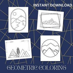 Geometric Mountain Adult Coloring, Geometric Coloring Books, Shapes Coloring, Printable Color Book, Geometric Mountains, Coloring Page PDF