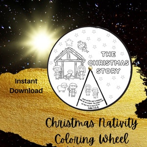 Nativity Coloring Wheel,Christmas Sunday School Lesson,Bible Story Wheel,Coloring Wheel Activity,Kids Nativity Coloring,Birth Of Jesus Story