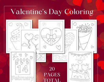 Páginas para colorir do Dia dos Namorados: 20 atividades para imprimir para crianças (download digital)