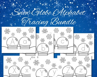 Snow Globe Alphabet Tracing Worksheets: Winter Letter Recognition (Digital Download)