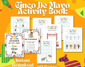 Caderno de atividades do Cinco de Mayo: Recortar e colar, combinação de sombras (download digital)