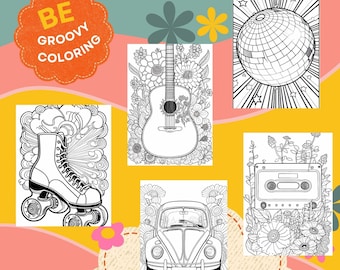 Kids Groovy Retro Coloring Pages: 60s 70s Theme (Digital Download)