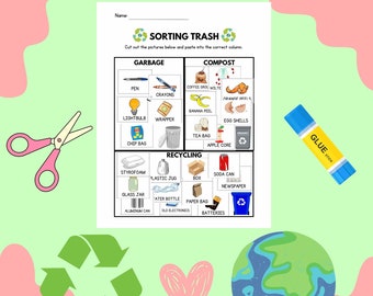 Sorting Trash Printable Activity, Community Helpers, Garbage Man, Educational Preschool Printable Activity, Recyclable Sign, Compost,Garbage