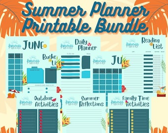 Summer Planner Printable Bundle: Activity Lists, Calendars (PDF Download)