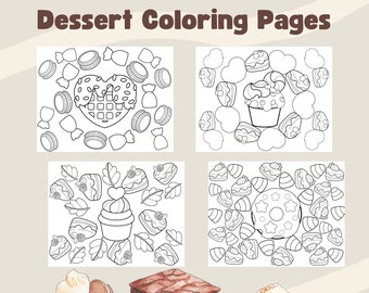 Süßigkeiten Malvorlagen, Malseiten Dessert, Donut Färbung, Cupcake Färbung, PDF druckbare Bilder, Süßigkeiten und Leckereien, sofort Download