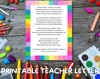 Oh The Places You'll Go Teacher Letter: Autograph Book Instruction (Digital Download)