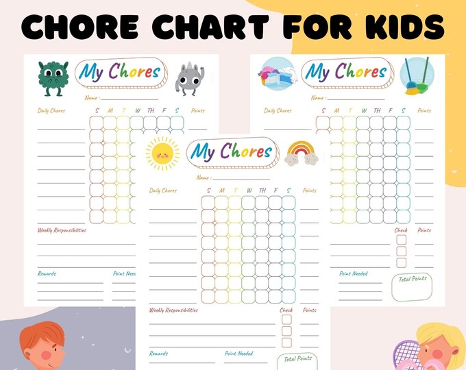 Kids Chore Chart Printable, Bathroom Chore List, Weekly Checklist, Kids ...