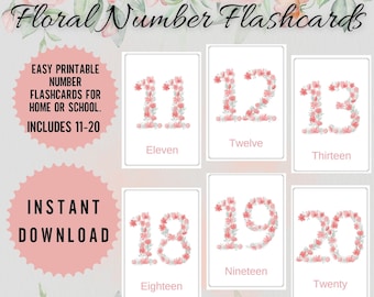 Tarjetas de números florales del 11 al 20: Conteo preescolar (PDF)