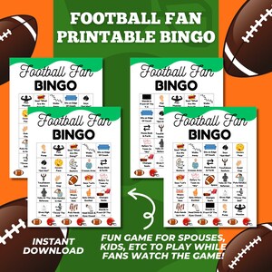 Football Bingo Cards, Football Bingo, Football Activity, Unique Bingo Cards, Biggest Fan Football, Football Girlfriend,Watch Party,Printable
