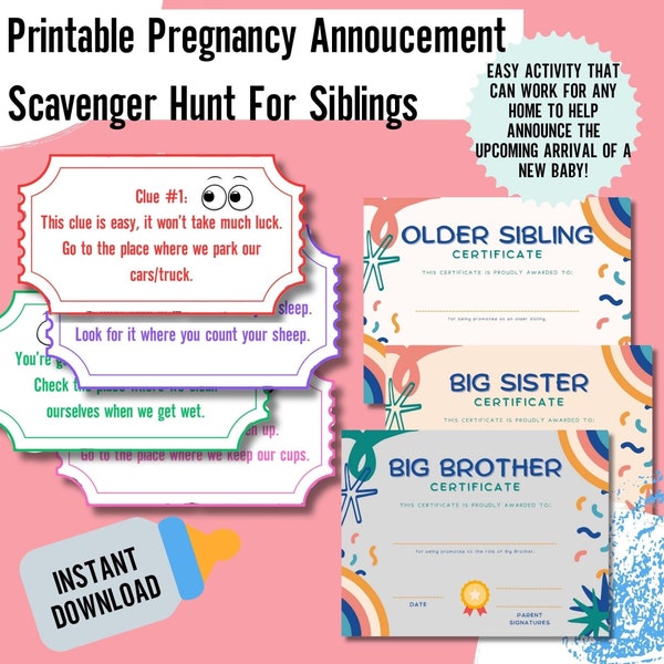 Riddle Scavenger Hunt, Pregnancy Reveal Game, Promoted Big Brother, Promoted Big Sister, Scavenger Hunt For Kids, New Sibling, Announce Baby