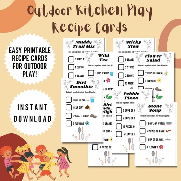 Mud Kitchen Recipe Cards, Mud Pie, Spring Summer Activities,Child Recipes,Educational Learning Resources,Outdoor School,Montessori Materials