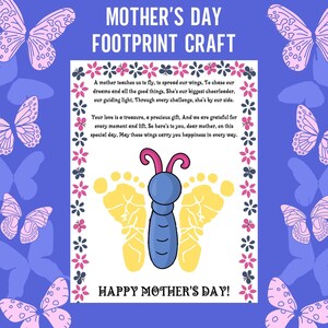 Mother’s Day Butterfly Footprint Craft, Butterfly Footprint, DIY Memory Keepsake,Daycare Activities,Printable Footprint Art,Footprint Crafts