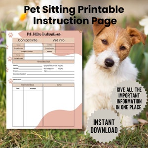 Istruzioni per il pet sitting, Programma dei pasti, Note sul pet sitter, Lista di controllo del cane, Modello per pet sitter, Informazioni sul cane, Dog sitter, Cat sitter