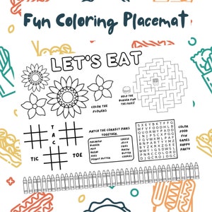 Placemat Activity Sheet,Entertainment Sheets,Placemat Printable,Activities Placemats,Childrens Placemat,Family Fun Activity,Coloring Page Ki