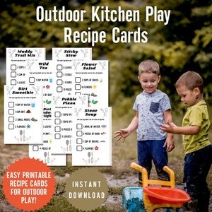 Schlammküche Rezeptkarten, Schlammkuchen, Frühlingssommeraktivitäten, Kinderrezepte, Lernressourcen, Schule im Freien, Montessori-Materialien