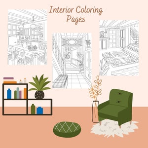Interior Coloring Printables, Interior Coloring Book, Interior Coloring,House Coloring,House Colors,Design Coloring,Cozy Living Room,Bedroom