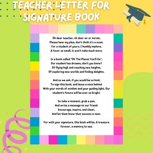 Carta para el maestro: Oh, los lugares a los que irás, carta para regalar a los maestros, libro de autógrafos, ideas para regalos de graduación, tarjeta de instrucciones, fin de año