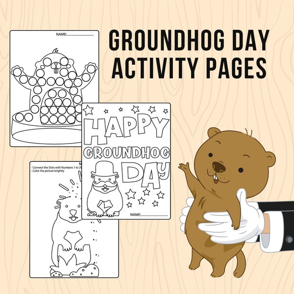 Groundhog Days Preschool Kindergarten,Groundhog Day Party,Groundhog Day Art,Coloring Guide For Kids,Activity Bundle,Printable Coloring Sheet