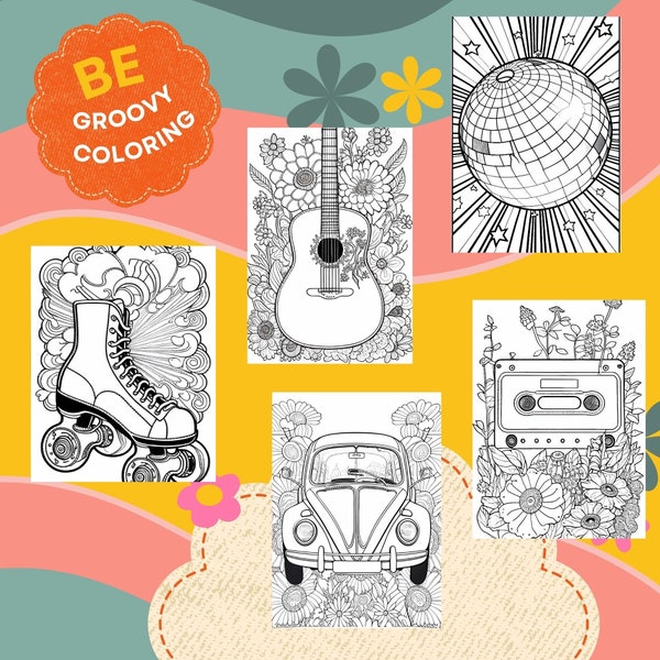 Groovy Theme Coloring Book - Etsy