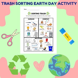 Sorting Trash Printable Activity, Community Helpers, Garbage Man, Educational Preschool Printable Activity, Recyclable Sign, Compost,Garbage