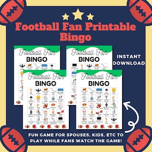 Football Bingo Cards, Football Bingo, Football Activity, Unique Bingo Cards, Biggest Fan Football, Football Girlfriend,Watch Party,Printable
