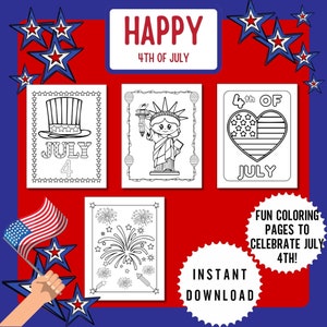 Festive 4th of July Coloring Pack - Patriotic Firework and Statue of Liberty Printable Pages