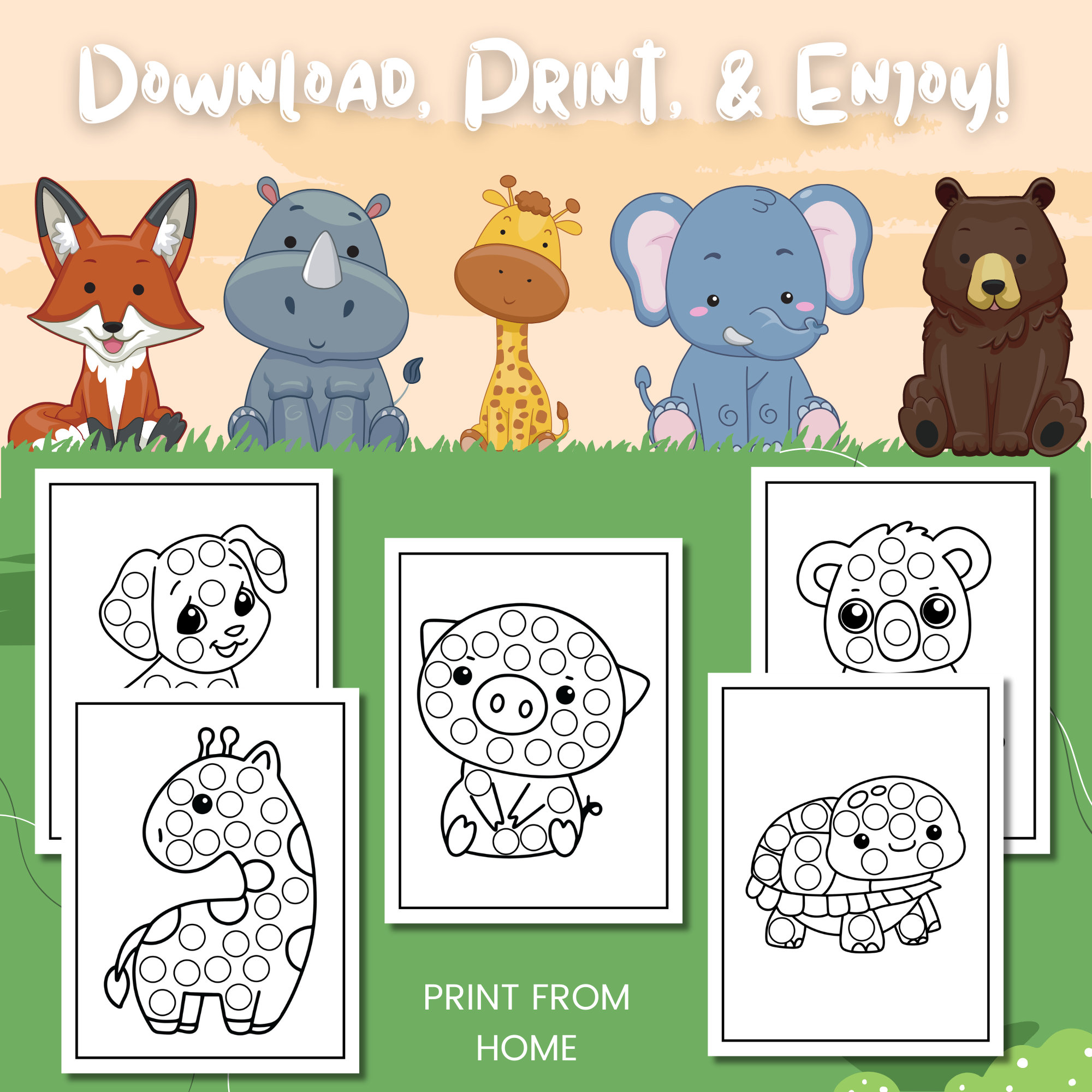 Animal Dot Marker Coloring Pages: Kids Activity Book (digital Download ...